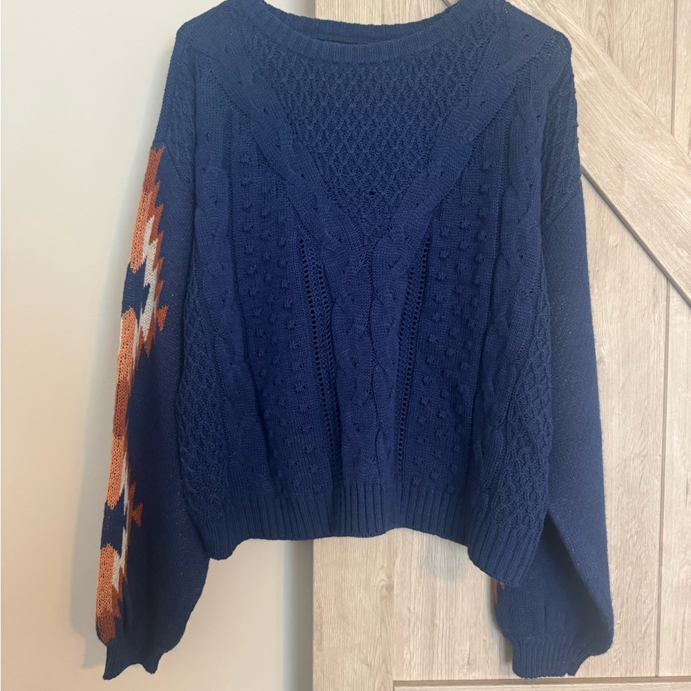 Rock & Roll Cowgirl Navy and Orange Knit Sweater